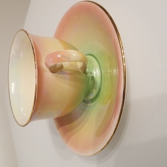 1940s Vintage Royal Winton Grimwades Orange Green Lustreware Set 4 Cups/Saucers - Picture 10 of 17